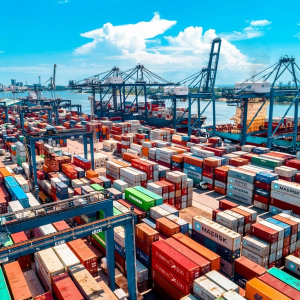 Stacked shipping containers