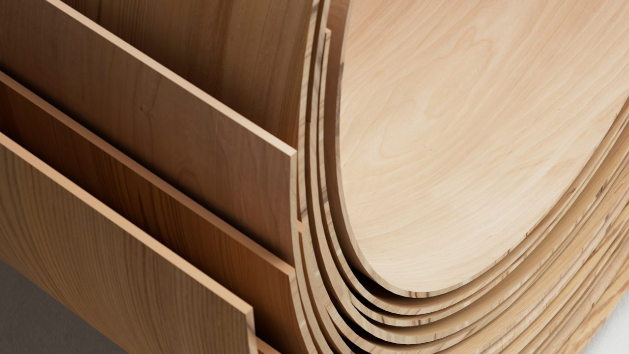 Stack of plywood panels