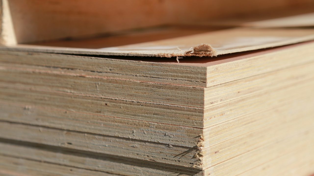 Plywood sheets stacked for shipment