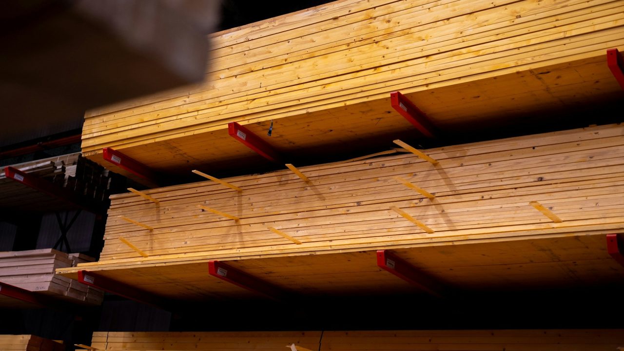 Wood products on warehouse racking